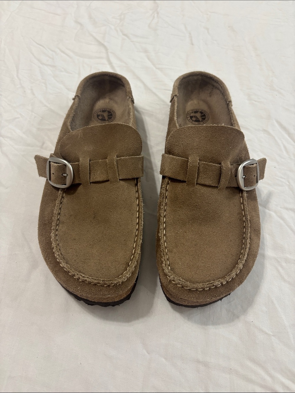 Birkenstock Women's Buckley Suede Leather Moccasin Clogs in Gray Taupe